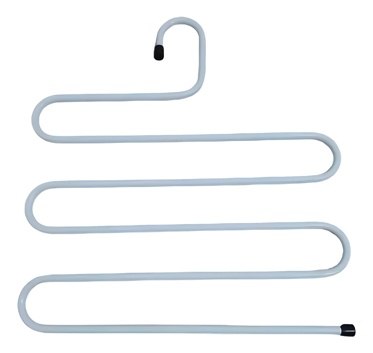 Colgador de pantalones gris de 5 niveles para organizar ropa y ahorrar espacio.