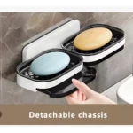 Jabonera doble con repisa de drenaje desmontable, ideal para baño y ducha.