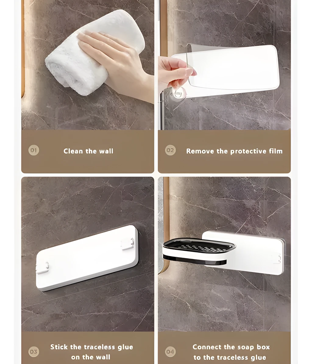 Jabonera doble nivel con repisa de drenaje adherible a la pared para baño y ducha.