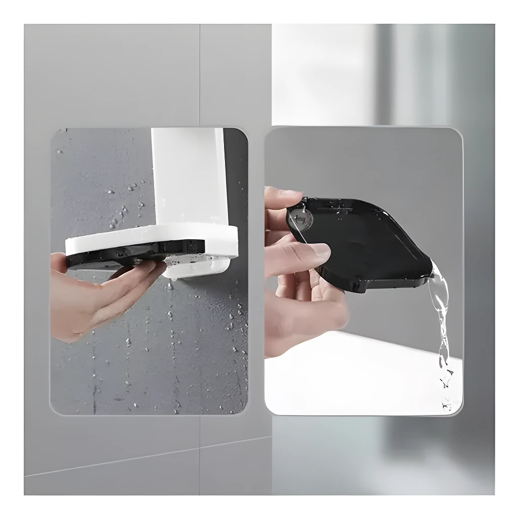 Jabonera doble nivel con drenaje, repisa moderna y funcional para baño, fácil limpieza.