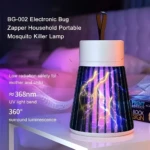 Lámpara mata zancudos BG-002 con luz UV 368nm, portátil y segura para el hogar.