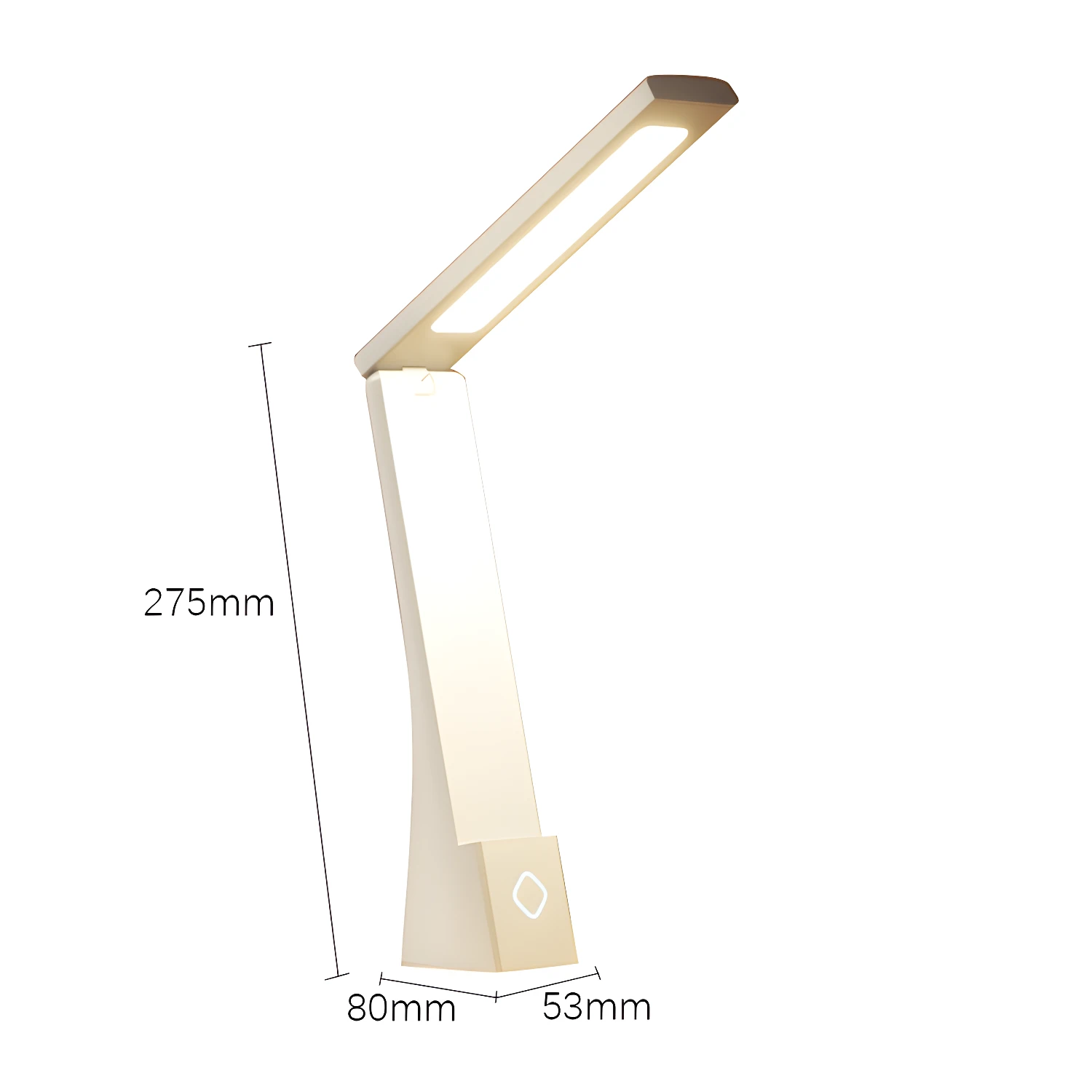 Lámpara de escritorio LED recargable color beige, moderna y ajustable, 27.5 cm de alto.