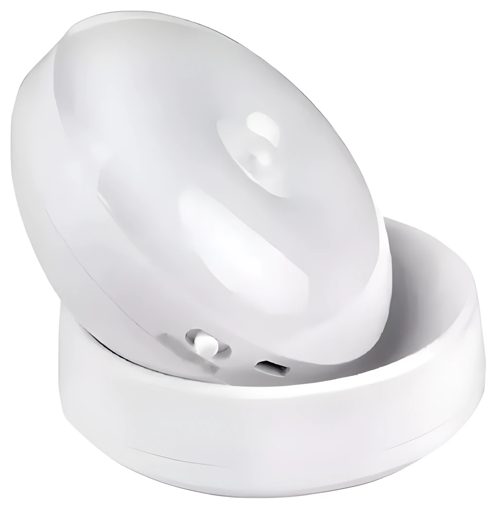 Lámpara LED con sensor de movimiento, recargable y rotación 360°, luz blanca.