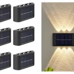 Lámparas solares de aplique con 6 LEDs para exterior, emiten luz hacia arriba y abajo.