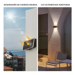 Lámpara solar de jardín: carga diurna con panel y luz automática nocturna.