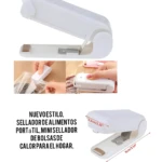 Mini selladora de bolsas portátil para alimentos, 9cm de largo, sella empaques de plástico al calor.