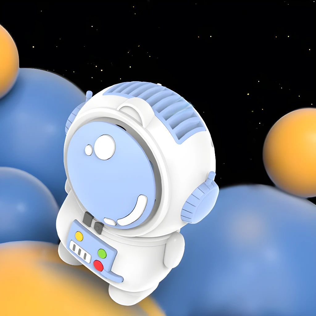 Mini ventilador portátil con diseño de astronauta, ideal para llevar a cualquier lugar.