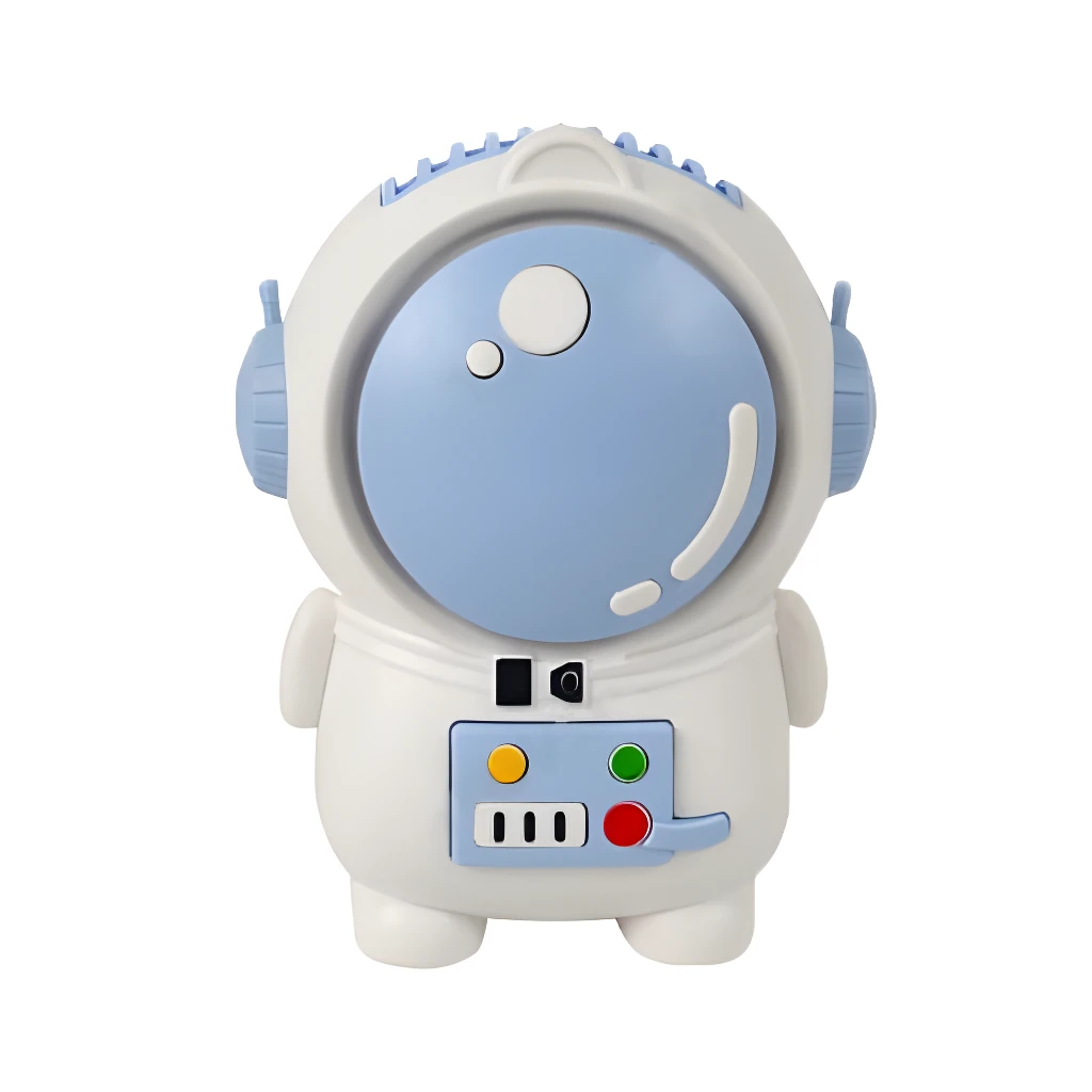 Mini ventilador portátil con forma de astronauta, diseño divertido y moderno.