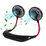 Mini ventilador de cuello colgante 3 velocidades, portátil, recargable, para exteriores.