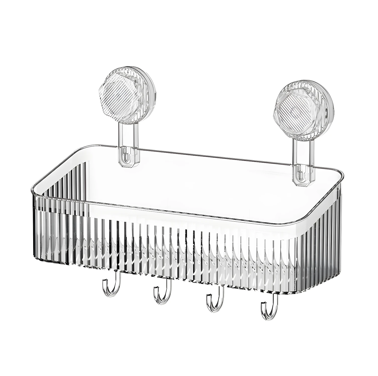 Organizador Eg-4 transparente con ventosas y ganchos para colgar, ideal para baño.