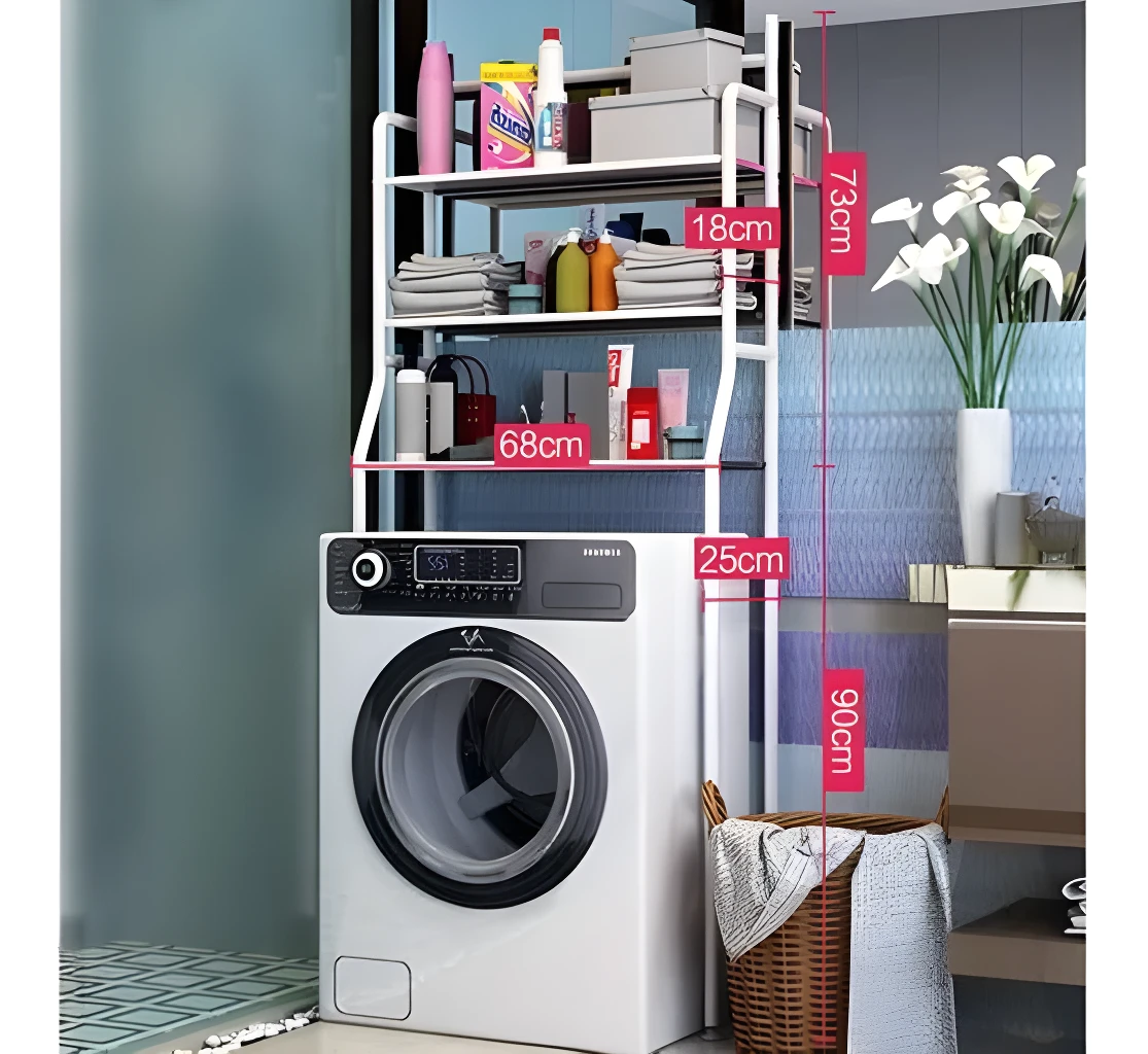 Organizador de 3 niveles para lavadora, con dispensador de jabón, toallas y cesta.