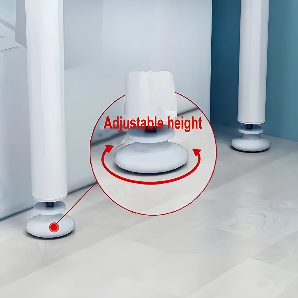 Organizador de lavadora 3 niveles, base ajustable para estabilizar y nivelar, blanco.