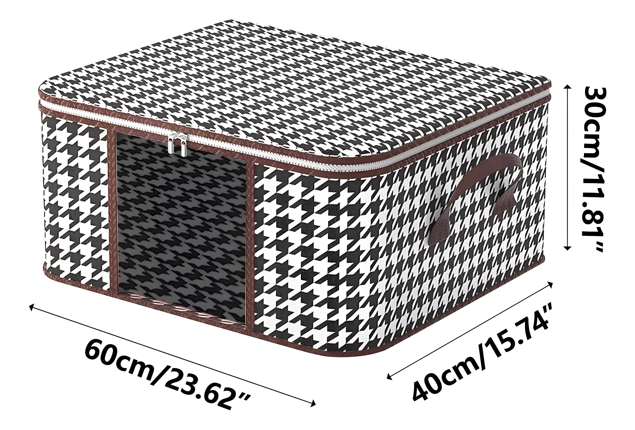 Organizador de sábanas y cobijas estampado pata de gallo, 60cm x 40cm x 30cm.