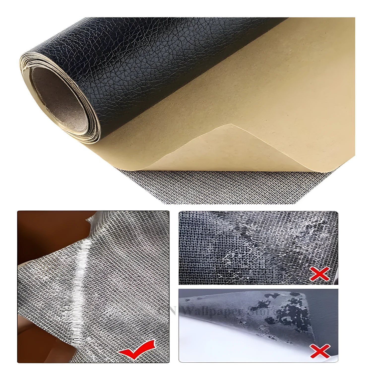 Parche autoadhesivo para reparación de cuero negro con textura.