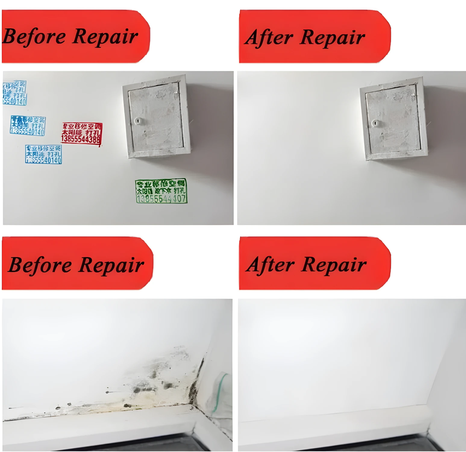 Rodillo de pintura de látex para reparar moho y caja de inspección.