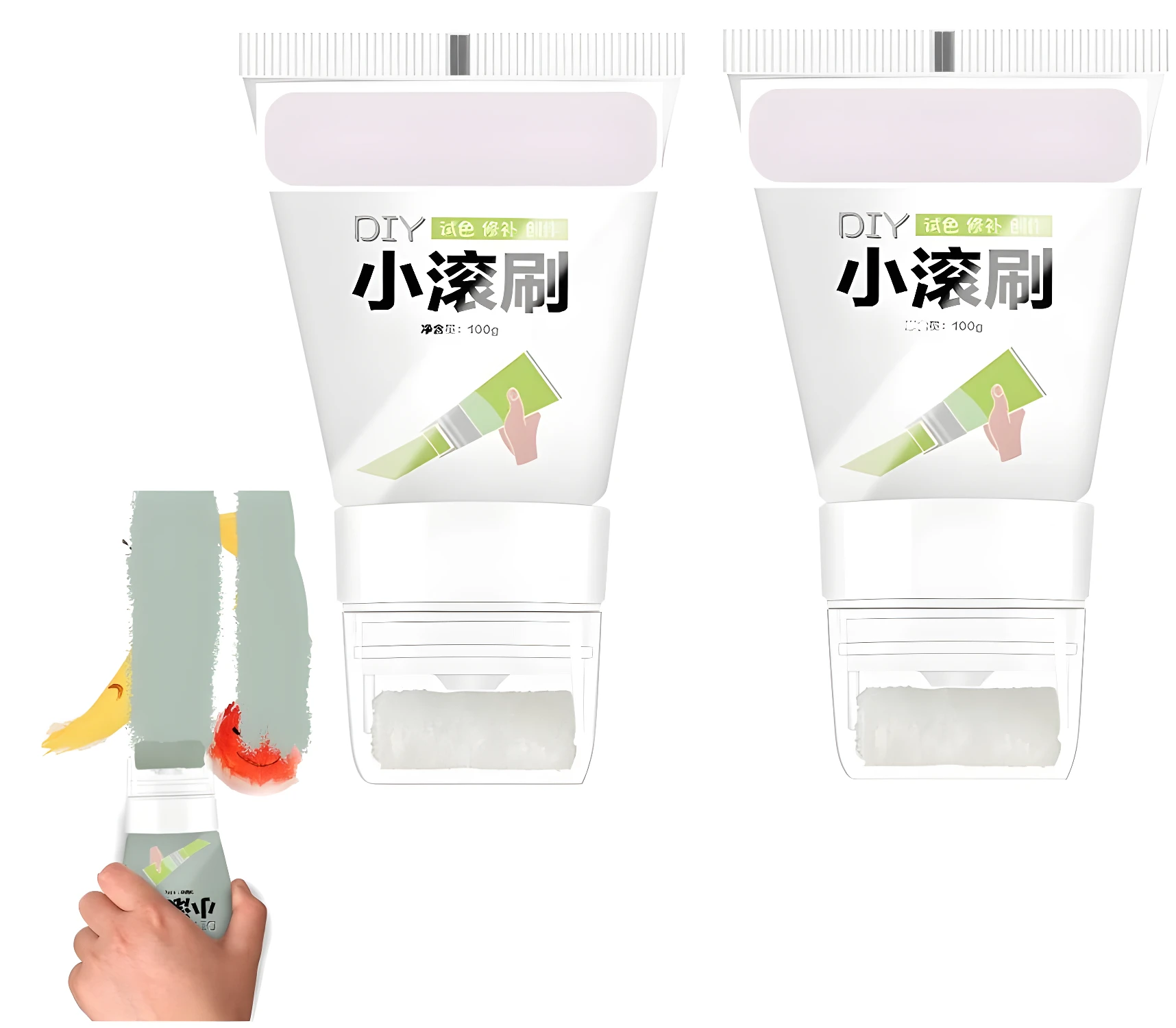 Rodillo de pintura de látex DIY para reparación, color verde, para retoques en pared.