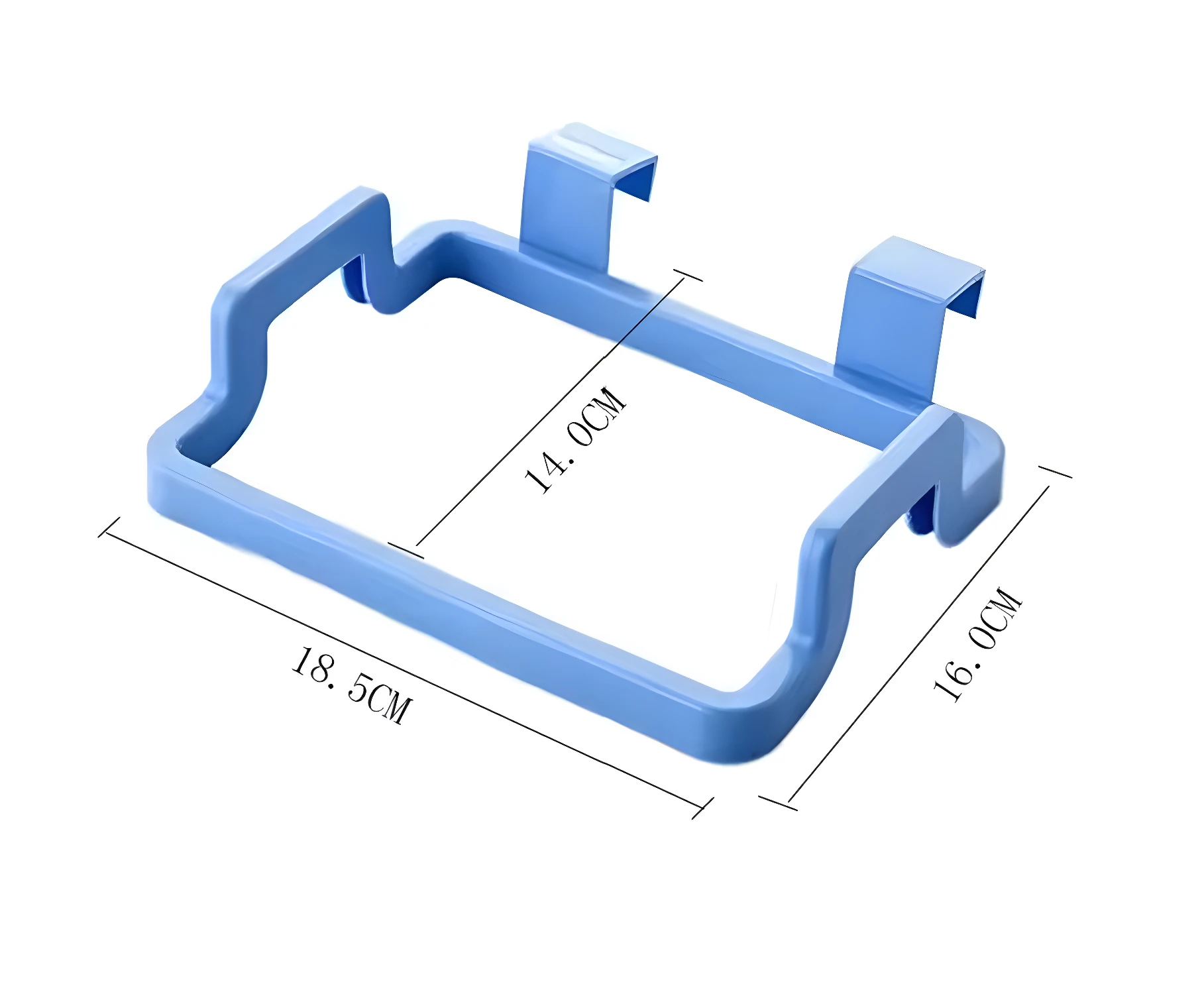 Soporte colgante para bolsa de basura azul, medidas 18.5 x 16 x 14 cm.