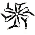 Sujetadores tensores para sábanas de cama, 6 lados, elásticos ajustables negros con clips.