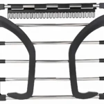 Tendedero de ropa plegable A2503-473 con múltiples niveles y ganchos, estructura metálica negra.