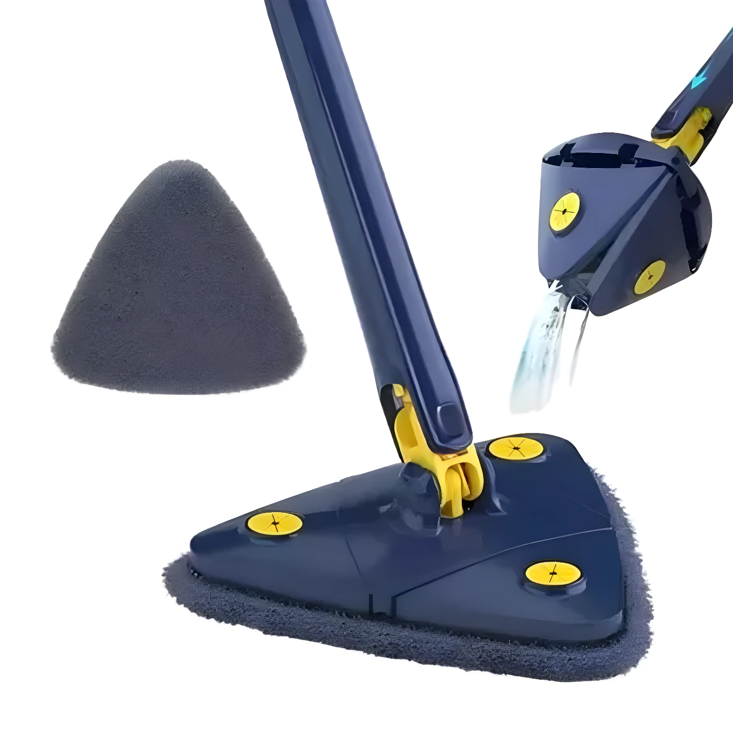 Trapero triángulo autoescurrido con paño de microfibra y sistema giratorio para limpieza fácil.