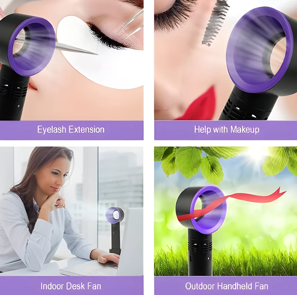 Ventilador sin aspas portátil: ideal para eyelash extension, maquillaje, escritorio y exterior.
