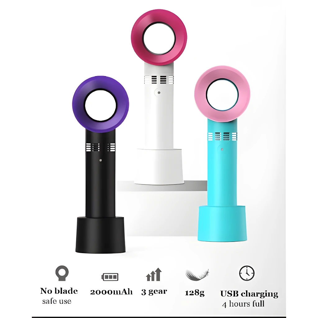 Ventilador sin aspas portátil, 2000mAh, 3 velocidades, carga USB, 128g.