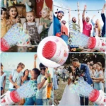 Pistola de burbujas azul con 69 agujeros, ideal para fiestas infantiles, bodas y eventos al aire libre.