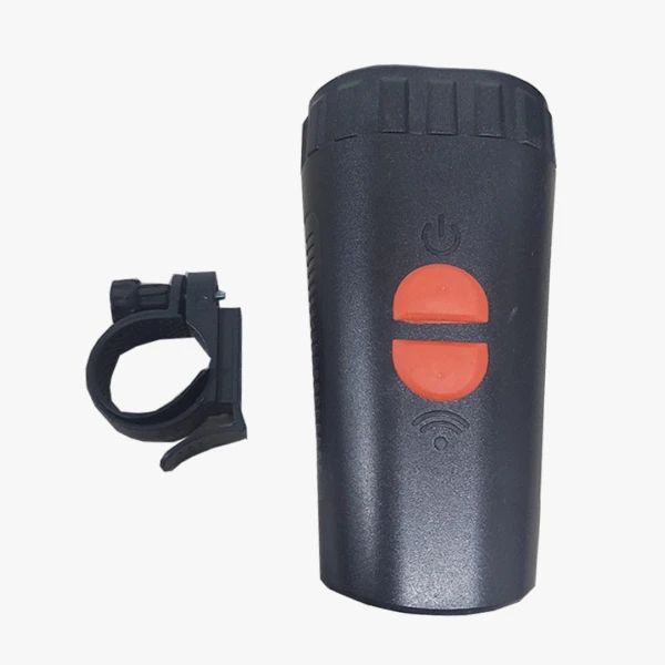 Linterna led negra para bicicleta con pito y clip de montaje.