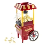 Máquina Crispetera Eléctrica Sin Aceite estilo retro con carro y crispetas.
