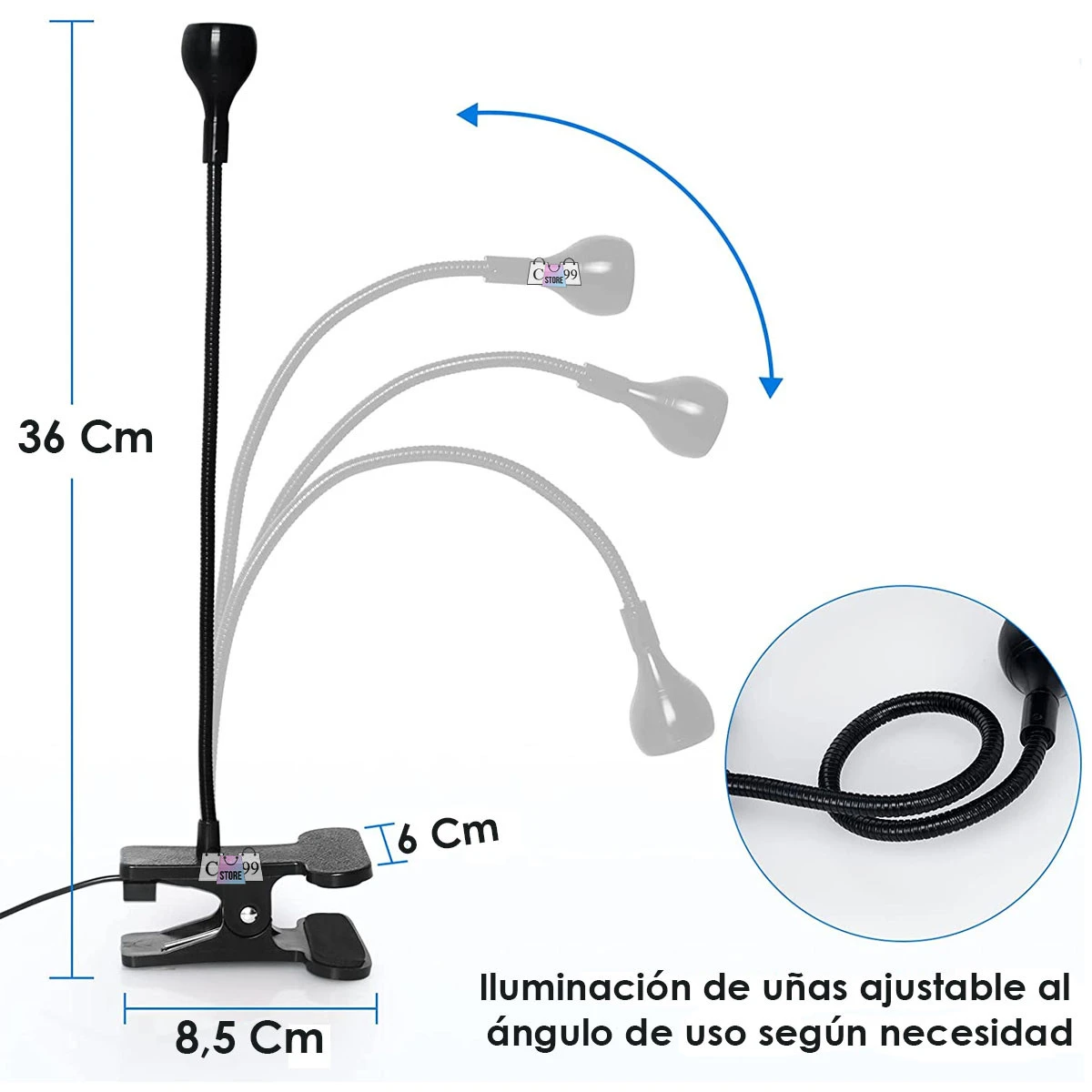 Lámpara plegable para uñas 3W, flexible y ajustable, ideal para manicura.