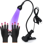 Lámpara UV plegable 3W para uñas con guantes protectores y luz violeta.