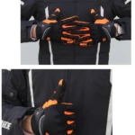 Guante protector impermeable para moto Iron Ride, negro y naranja, con pulgar arriba.