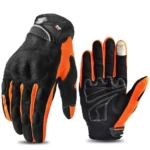 Guantes de moto protectores impermeables SU09 negros y naranjas, diseño ergonómico para protección.