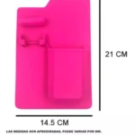 Organizador de baño rosa para cepillos de dientes y soporte con medidas 21x14.5 cm.