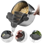 Colador de silicona para ollas escurriendo pasta, frutas y verduras.