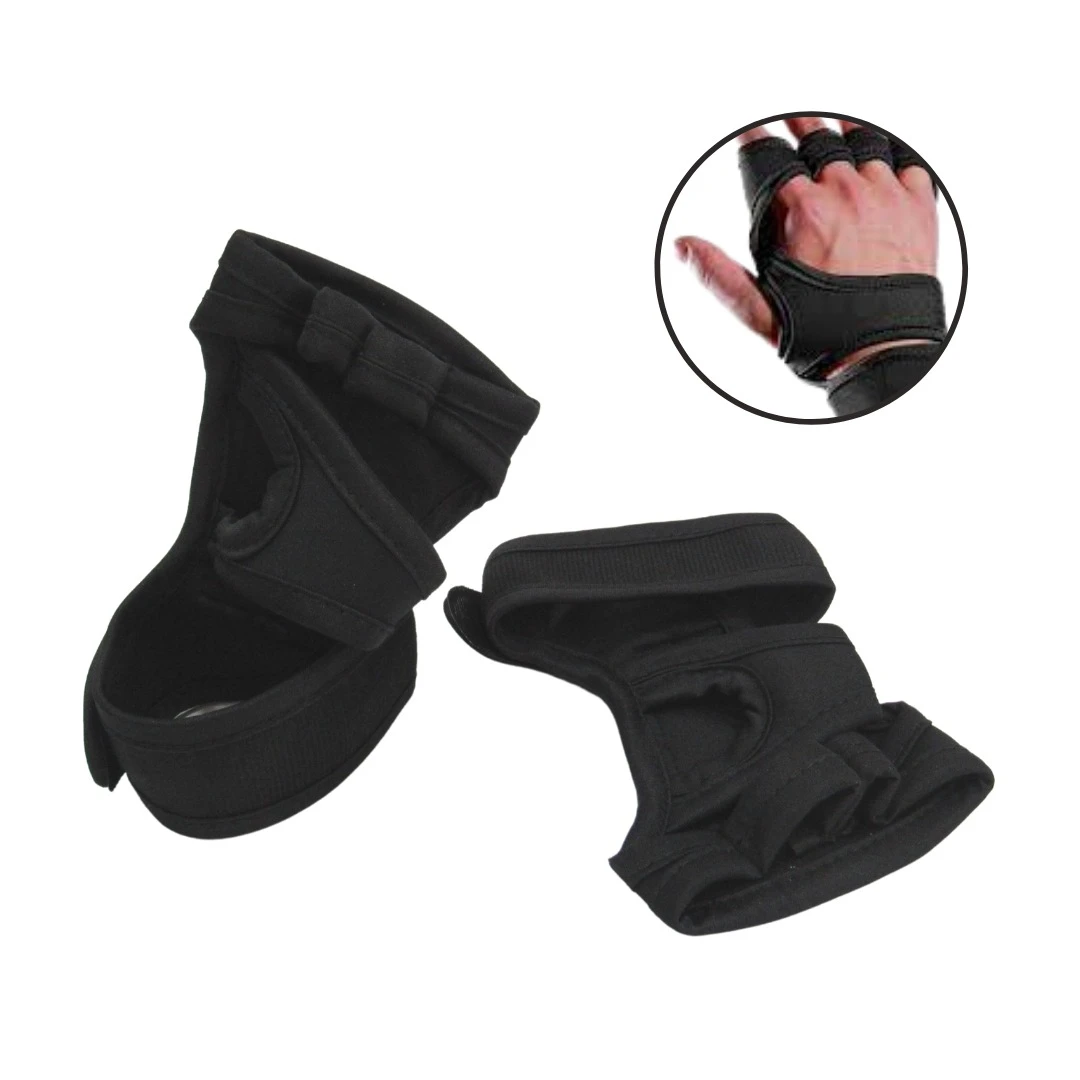 Guantes antideslizantes negros para entrenamiento deportivo, sin dedos, con soporte para muñeca.