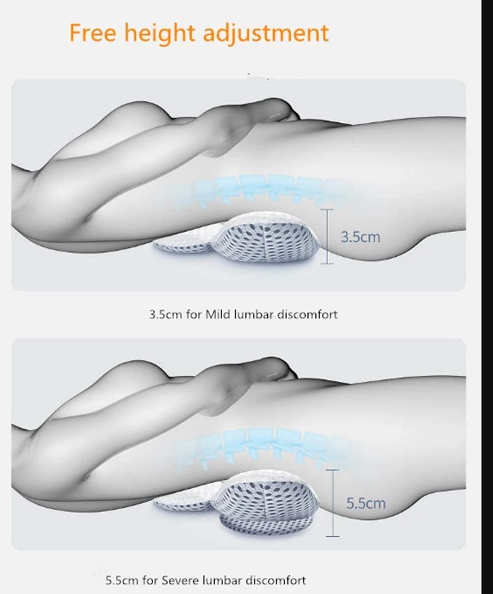 Almohada lumbar ergonómica: ajuste de altura para aliviar dolor lumbar leve o severo.