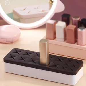 Organizador de maquillaje FK-08 con compartimentos para labiales y espejos con luz.