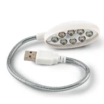 Mini lámpara LED USB blanca para laptop con cuello flexible y 8 luces.
