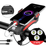 Base para celular con linterna y bocina para bicicleta, carga el teléfono mientras lo usas.