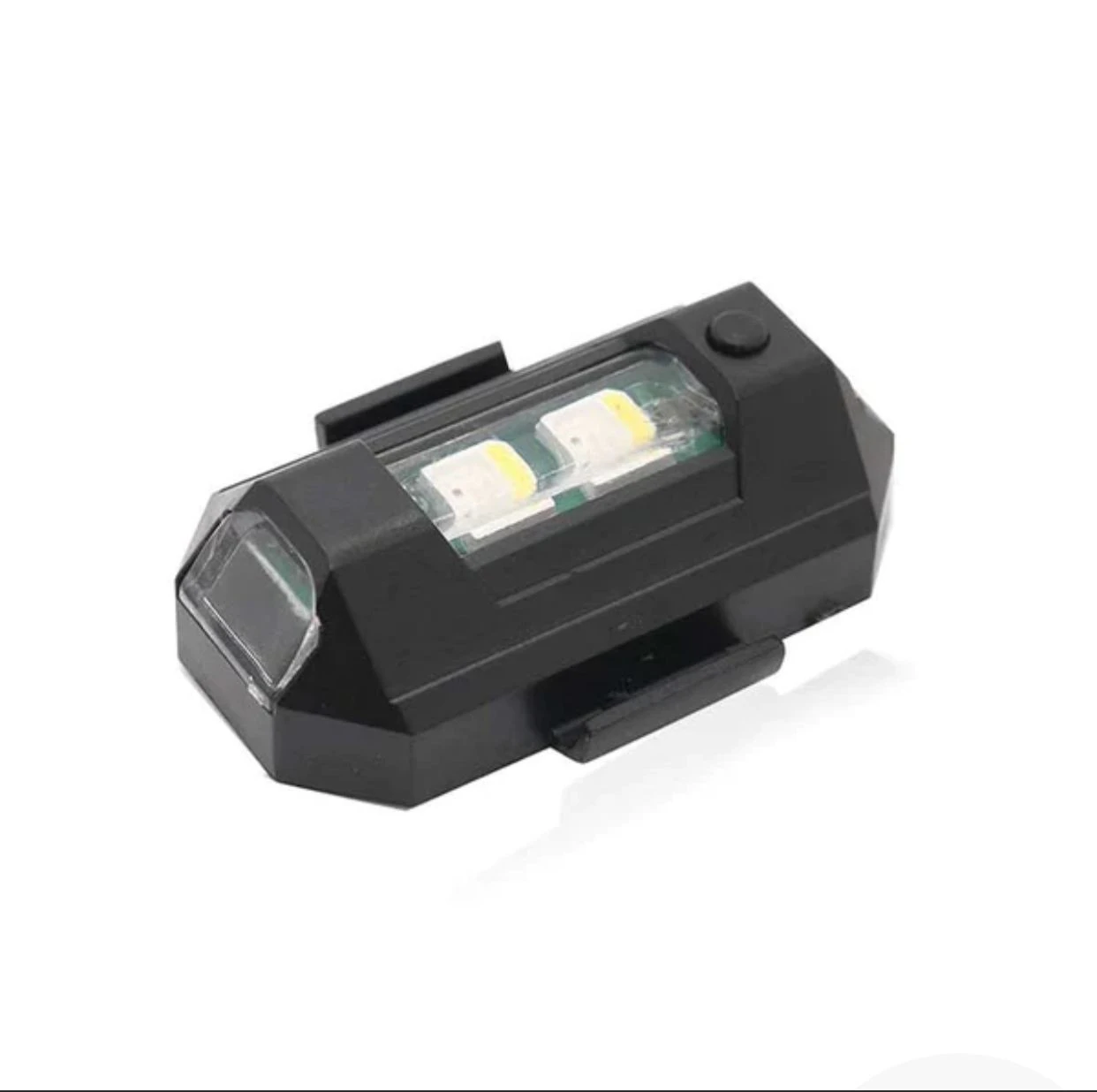 Luz trasera intermitente para bicicleta, LED blanco, negro, compacto y versátil.