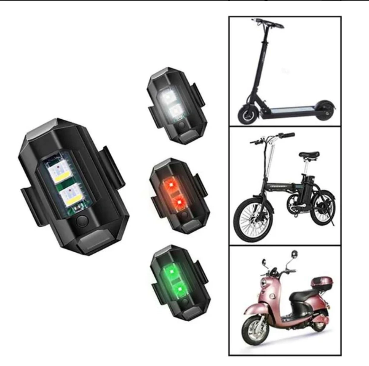 Luces traseras LED intermitentes para bicicleta y patineta, rojas y verdes.