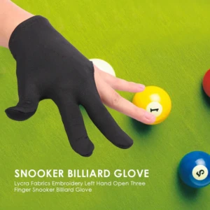 Guante de billar Lycra negro para mano izquierda, tres dedos descubiertos, para snooker.