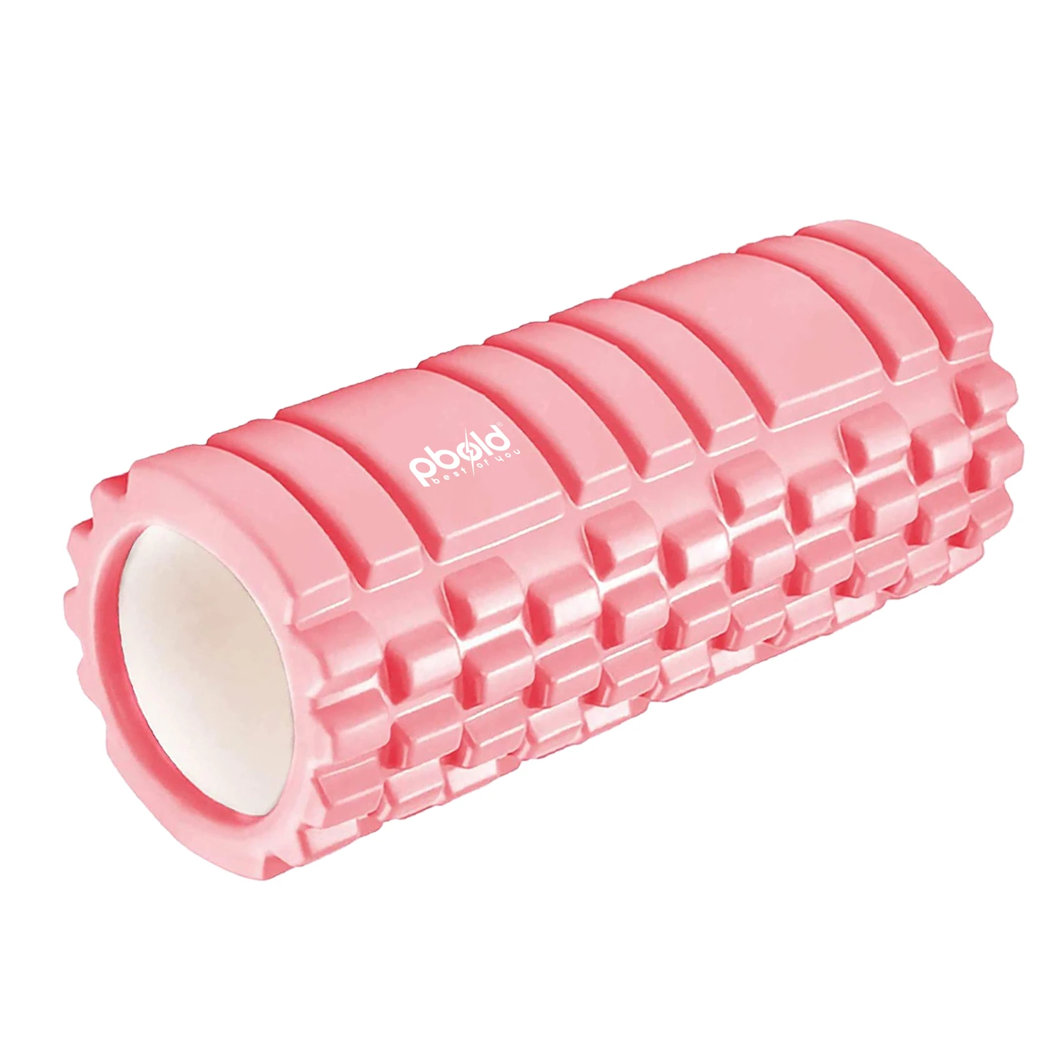 Rodillo de pilates Pbold rosa con textura para ejercicio y recuperación muscular.