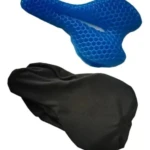 Cojín de gel azul para sillín de bicicleta con funda negra, mejora tu comodidad.