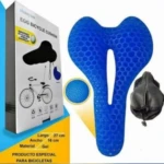 Cojín gel para sillín de bicicleta, forro funda azul con diseño de panal.