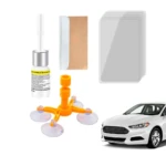 Kit reparador de vidrio para autos con ventosas, resina y láminas.