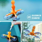 Kit reparador de vidrio para parabrisas con dispensador de resina y ventosas.