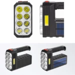 Linterna solar multifuncional 8 LED 5117 con 8 potentes luces frontales y panel solar integrado.