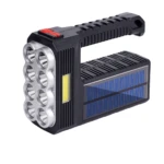 Linterna solar multifuncional 8 LED 5117 con panel solar y luz lateral, ideal para camping.